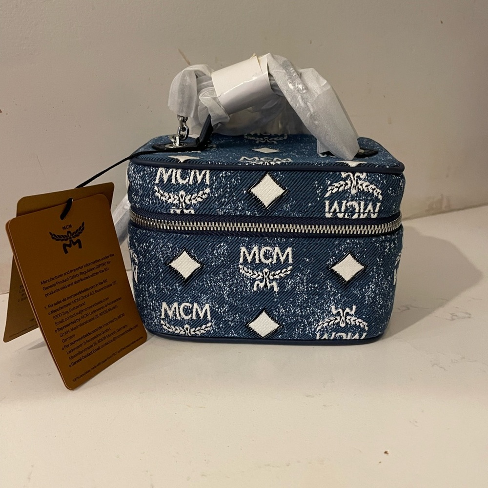 MCM Denim Blue and White Toiletry Bag